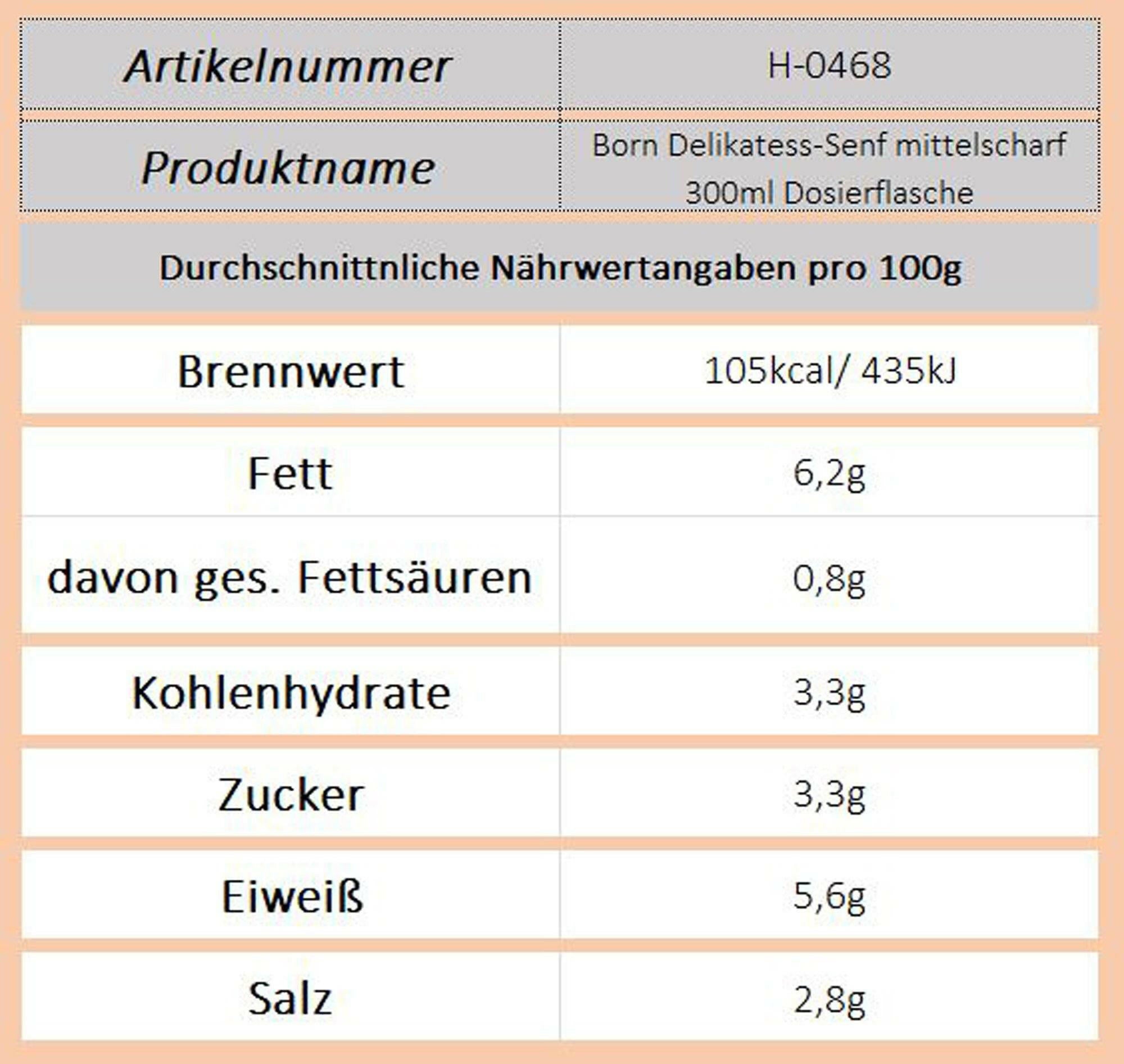 Born Delikatess-Senf mittelscharf 300ml Dosierflasche - Ossiladen I Ostprodukte Versand