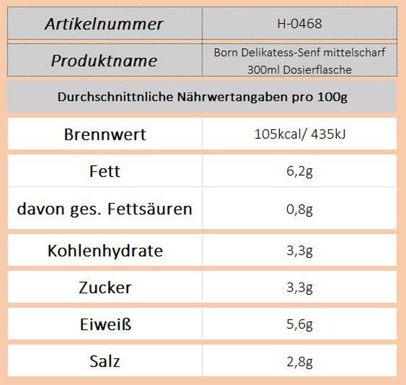Born Delikatess-Senf mittelscharf 300ml Dosierflasche - Ossiladen I Ostprodukte Versand