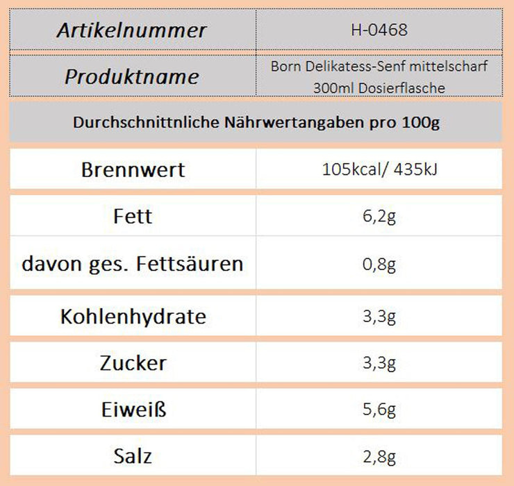 Born Delikatess-Senf mittelscharf 300ml Dosierflasche - Ossiladen I Ostprodukte Versand