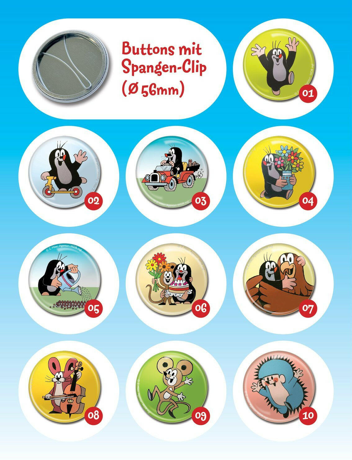 Buttons Maulwurf mit Spangenclip 56mm