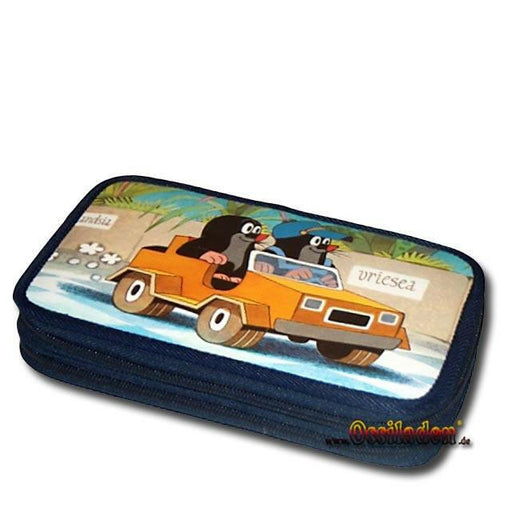 Federmappe - Maulwurf im Auto - türkis 2 Reißverschlüsse