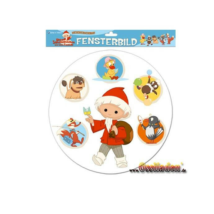 Fensterbild - Sandmännchen mit Schmetterling und seine Freunde