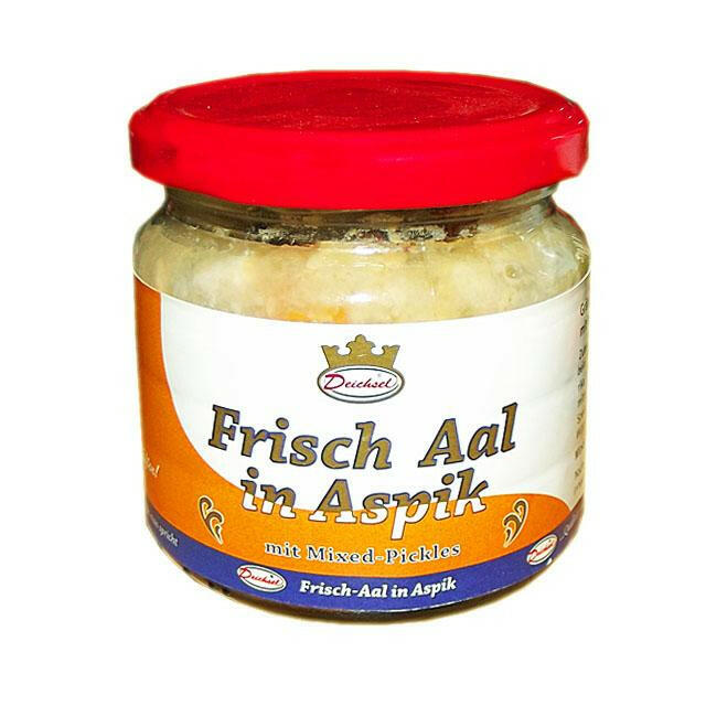Frischer Aal in Aspik mit Mixed-Pickles