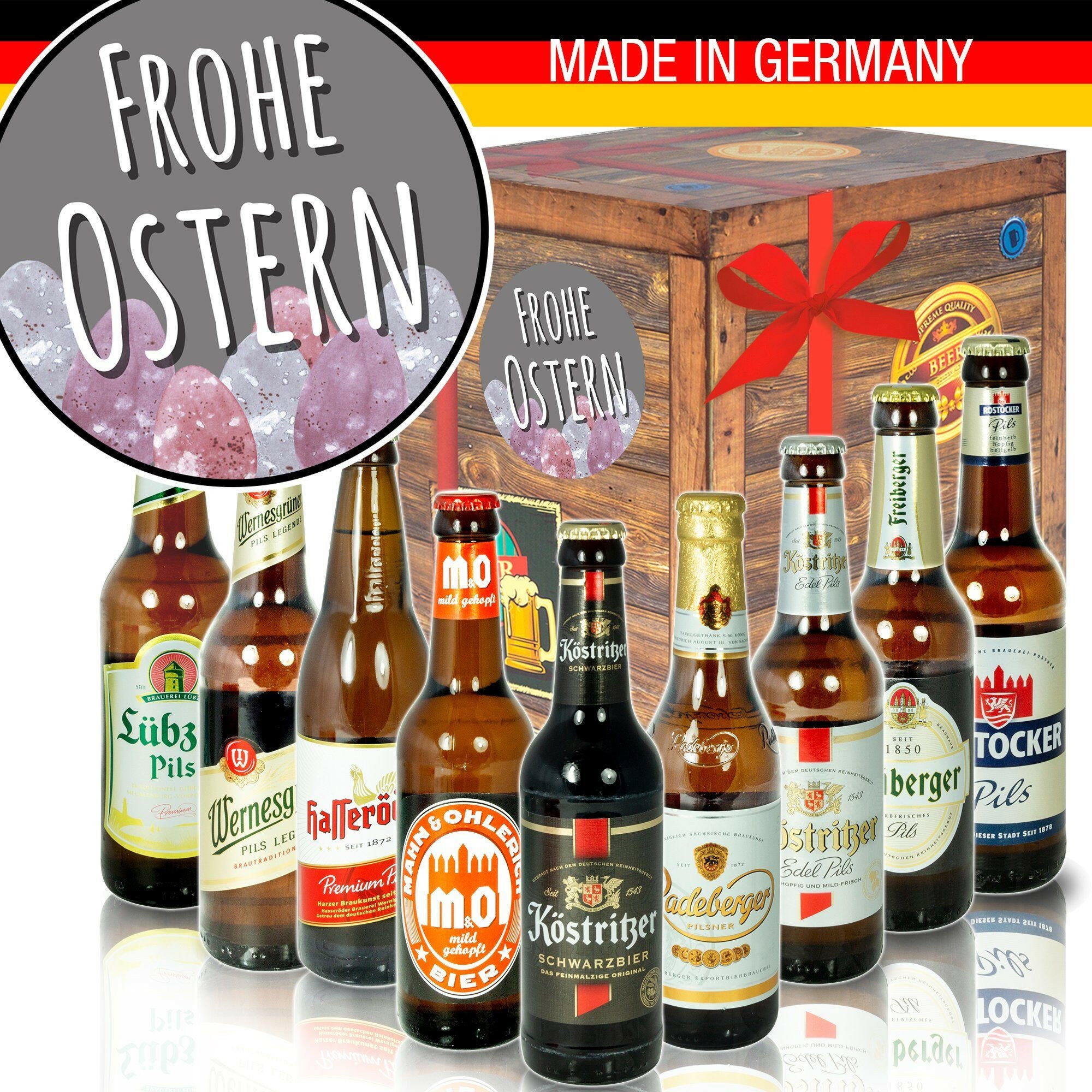 Frohe Ostern - Geschenkbox "Ostbiere" 9er Set - Ossiladen I Ostprodukte Versand