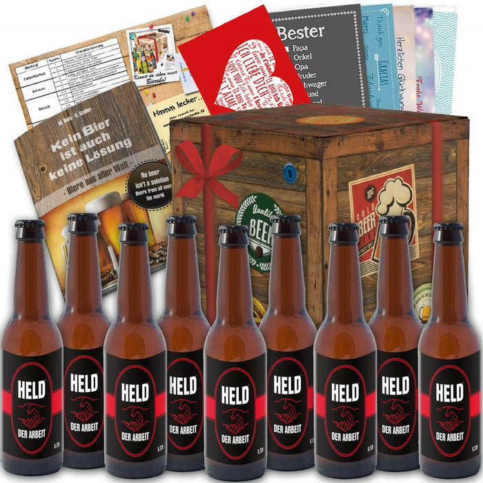 Geschenkbox "Held der Arbeit-Bier" 9er Set