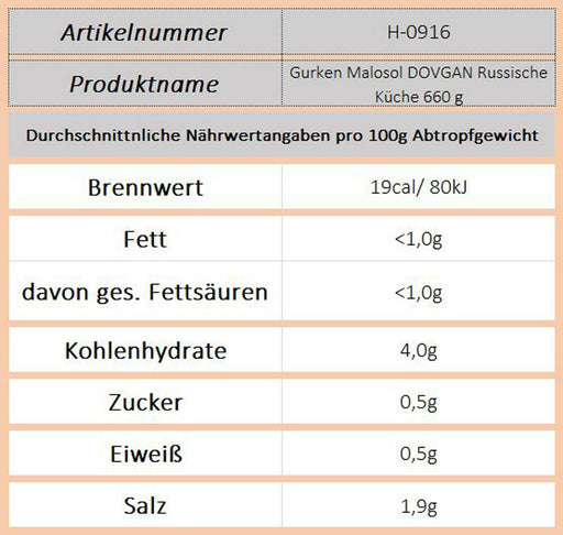 Gurken Malosol DOVGAN Russische Küche 660 g - Ossiladen I Ostprodukte Versand