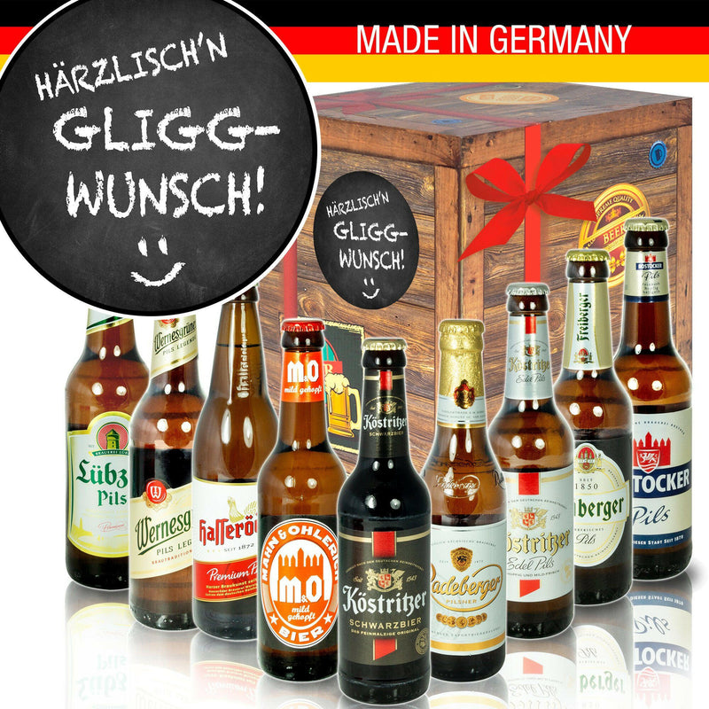 Härrzlisch'n Gliggwunsch - Geschenkbox "Ostbiere" 9er Set - Ossiladen I Ostprodukte Versand