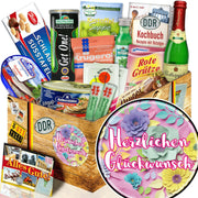 Herzlichen Glückwunsch Blume - Spezialitäten Set M - Ossiladen I Ostprodukte Versand