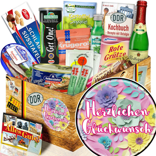 Herzlichen Glückwunsch Blume - Spezialitäten Set M - Ossiladen I Ostprodukte Versand