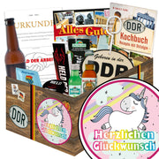 Herzlichen Glückwunsch Einhorn - Geschenkset Ostpaket "Männer Box" - Ossiladen I Ostprodukte Versand