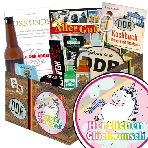 Herzlichen Glückwunsch Einhorn - Geschenkset Ostpaket "Männer Box" - Ossiladen I Ostprodukte Versand
