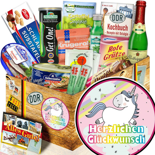 Herzlichen Glückwunsch Einhorn - Spezialitäten Set M - Ossiladen I Ostprodukte Versand