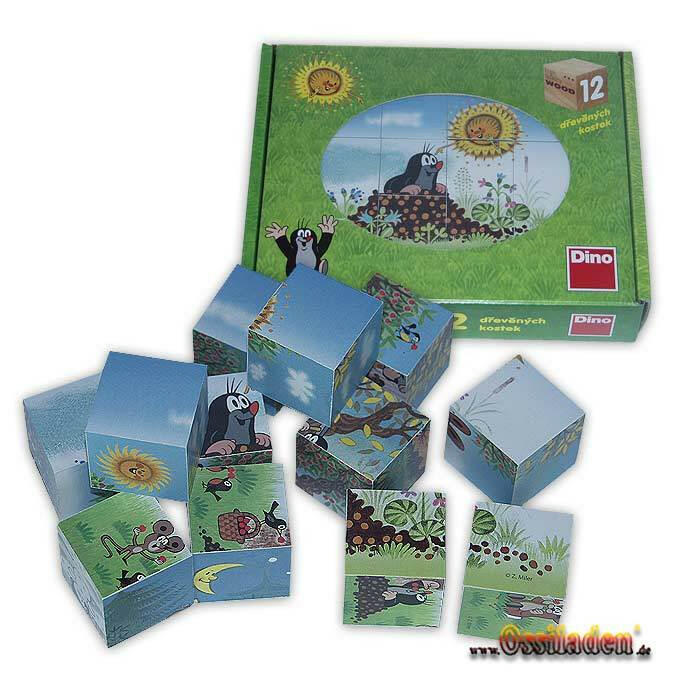 Holzwürfelpuzzle - der kleine Maulwurf - grün 12 Teile