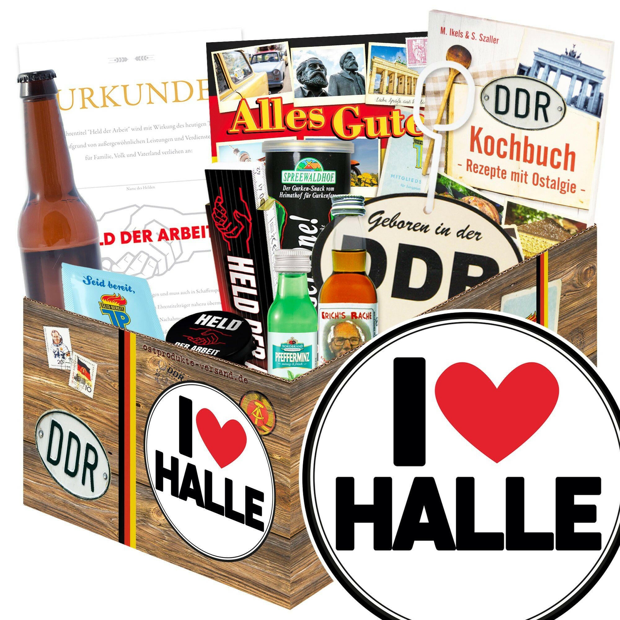 I love Halle - Geschenkset Ostpaket "Männer Box" - Ossiladen I Ostprodukte Versand