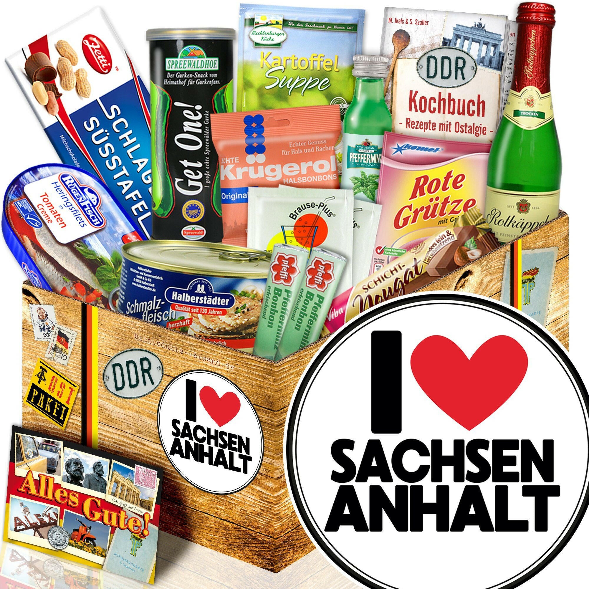I Love Sachsen - Anhalt + Spezialitäten Set M - Ossiladen I Ostprodukte Versand