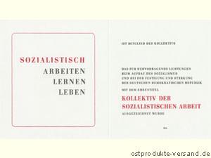 Kollektiv der sozialistischen Arbeit - Urkunde aus der DDR