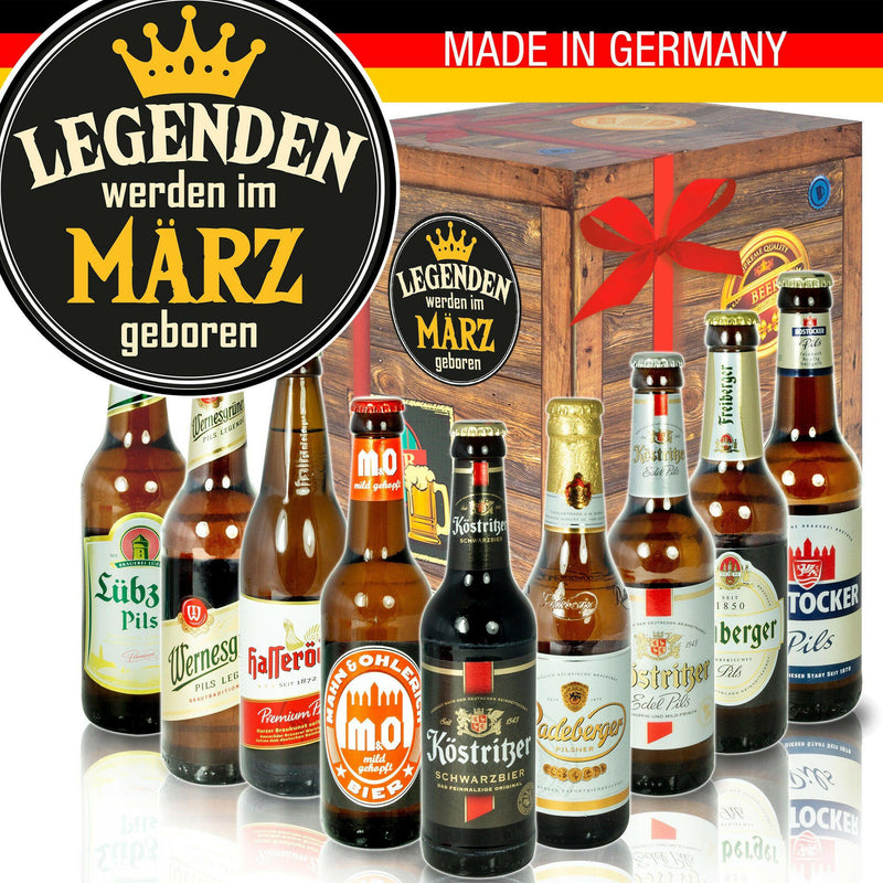 Legenden werden im März geboren - Geschenkbox "Ostbiere" 9er Set - Ossiladen I Ostprodukte Versand