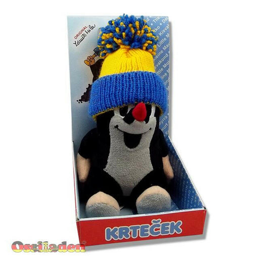 Maulwurf sitzend 12cm, Mütze Blau Gelb