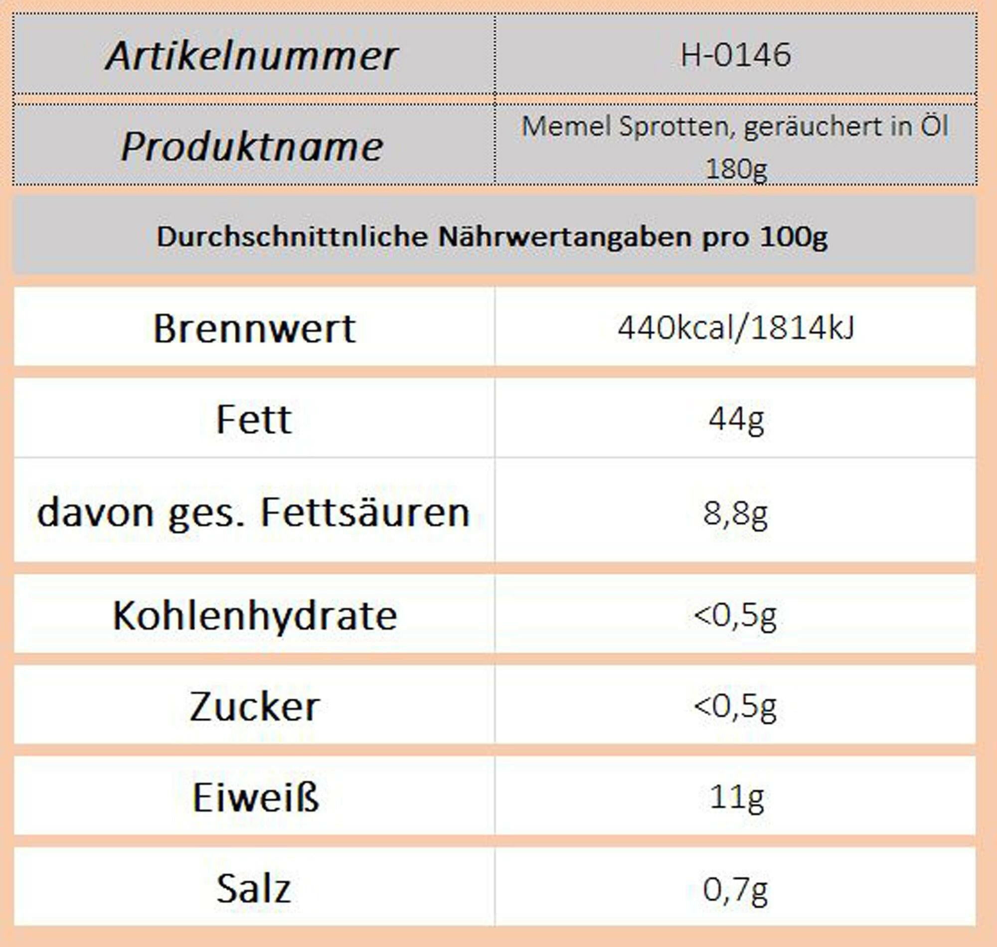 Memel Sprotten, geräuchert in Öl 180g