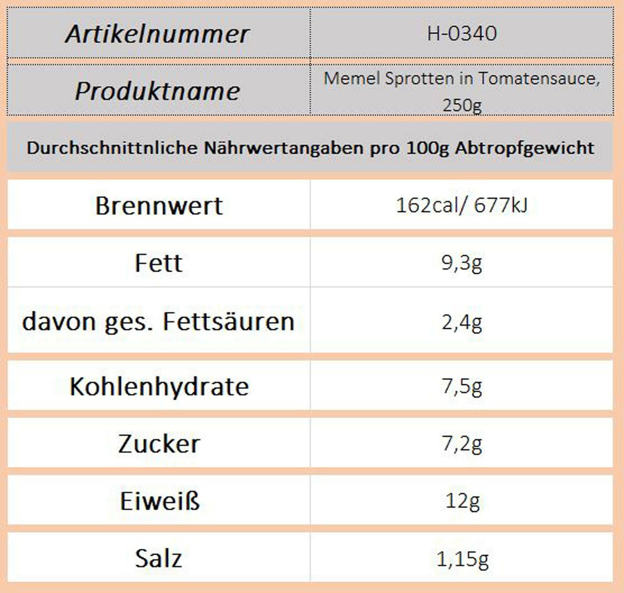 Memel Sprotten in Tomatensauce, 250g