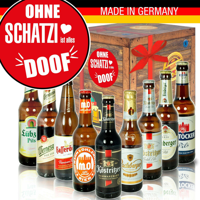 Ohne Schatzi ist alles doof - Geschenkbox "Ostbiere" 9er Set - Ossiladen I Ostprodukte Versand