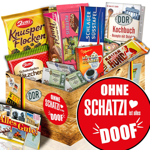 Ohne Schatzi ist alles doof - Geschenkset Ostpaket "Schokoladenbox M" - Ossiladen I Ostprodukte Versand