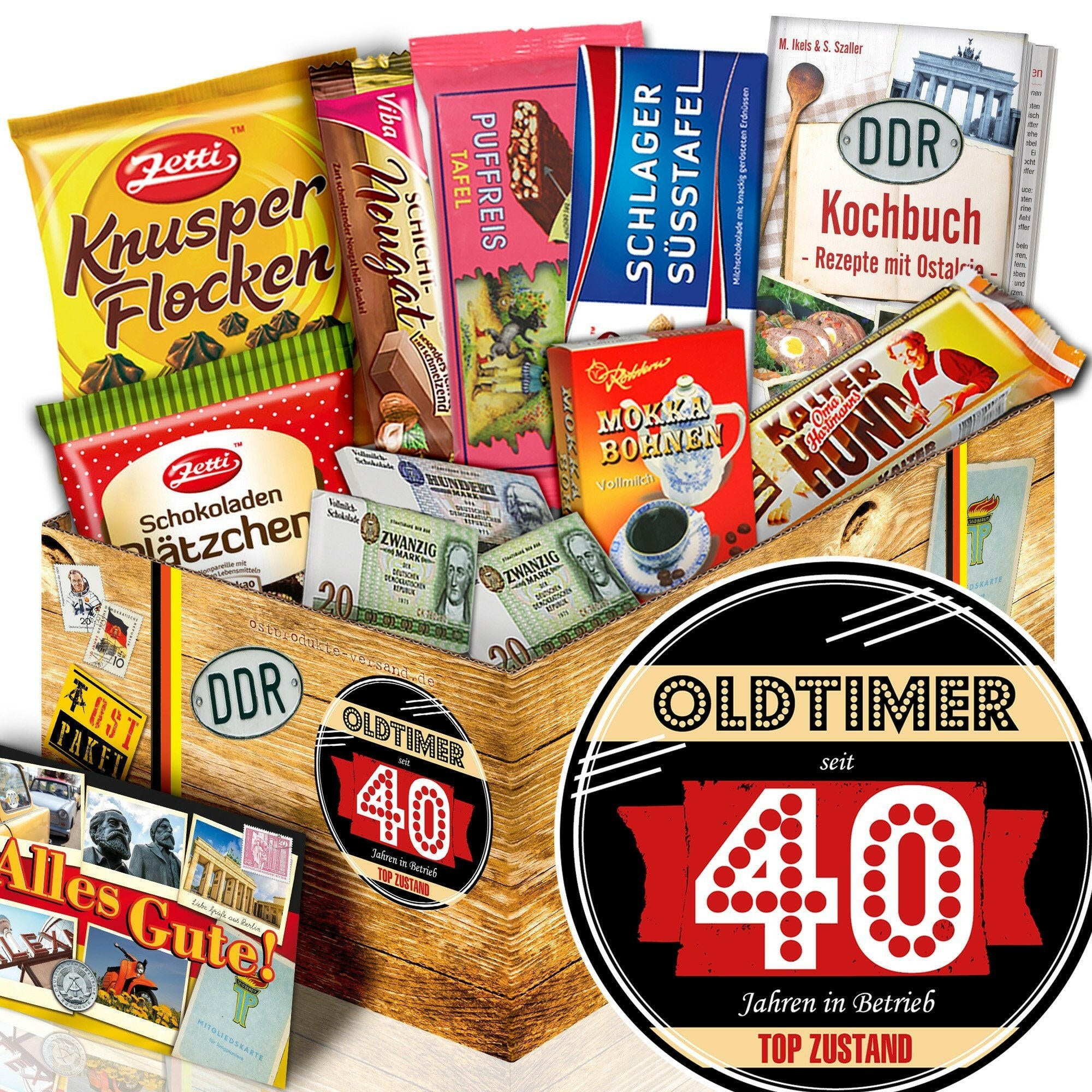 Oldtimer - seit 40 Jahren in Betrieb - Geschenkset Ostpaket "Schokoladenbox M" - Ossiladen I Ostprodukte Versand