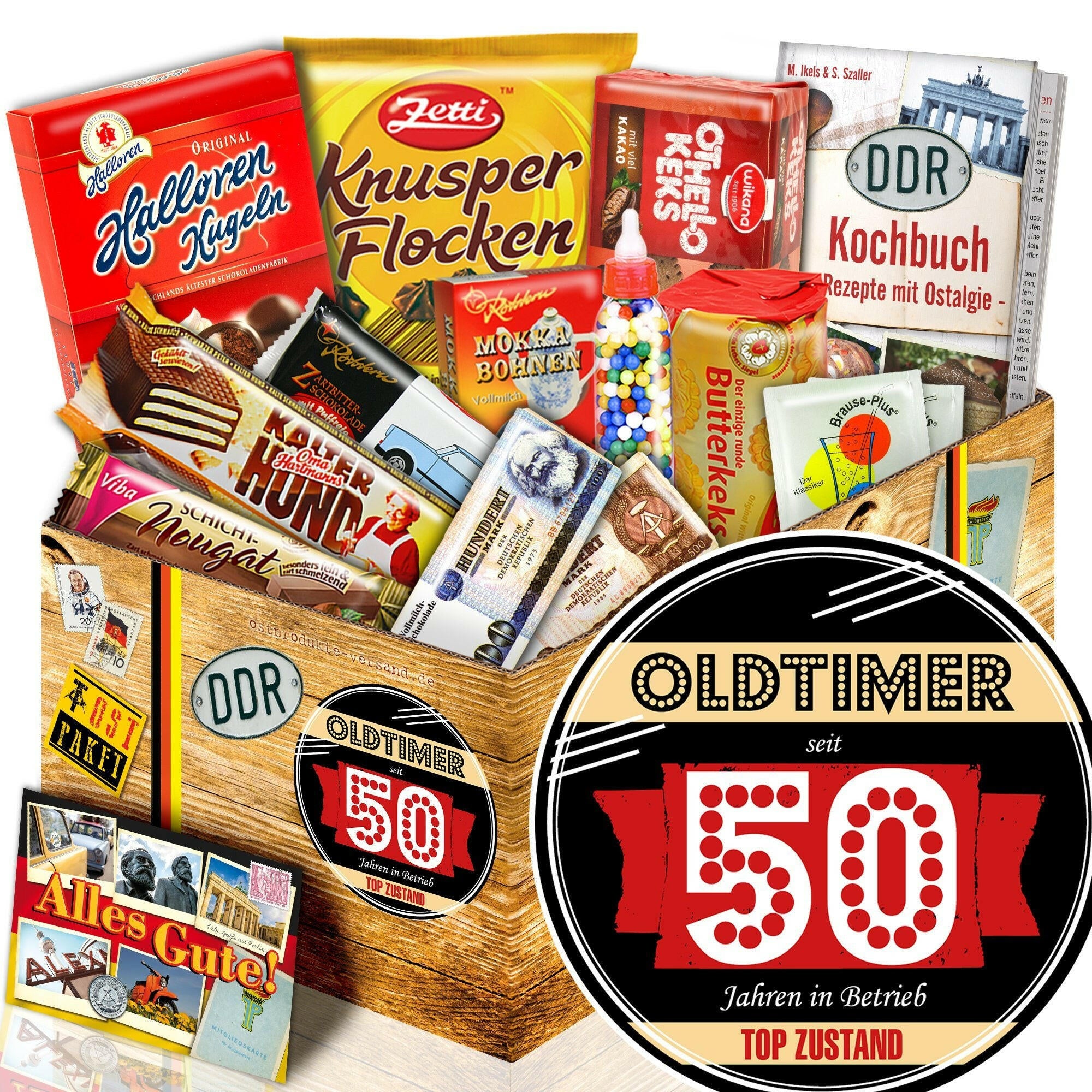 Oldtimer - seit 50 Jahren in Betrieb - Süßigkeiten Set DDR L - Ossiladen I Ostprodukte Versand