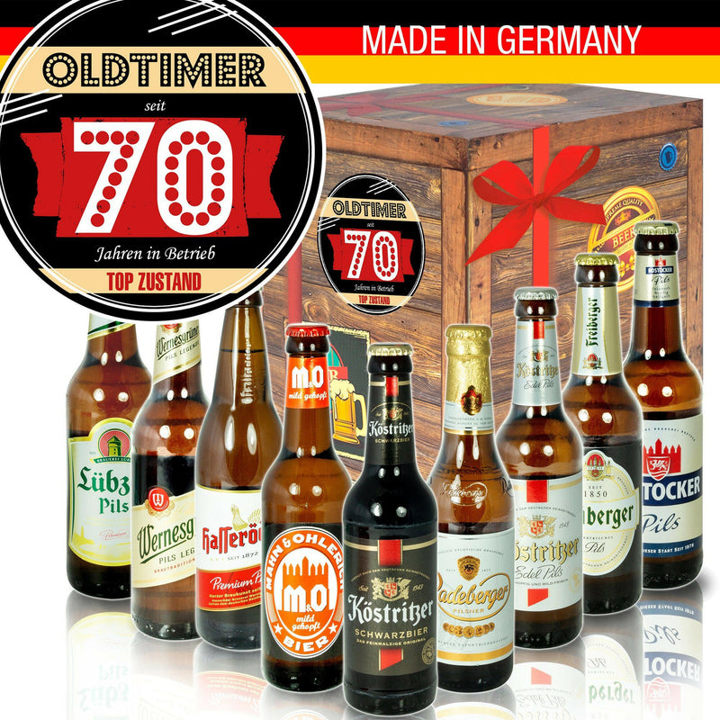 Oldtimer - seit 70 Jahren in Betrieb - Geschenkbox "Ostbiere" 9er Set - Ossiladen I Ostprodukte Versand