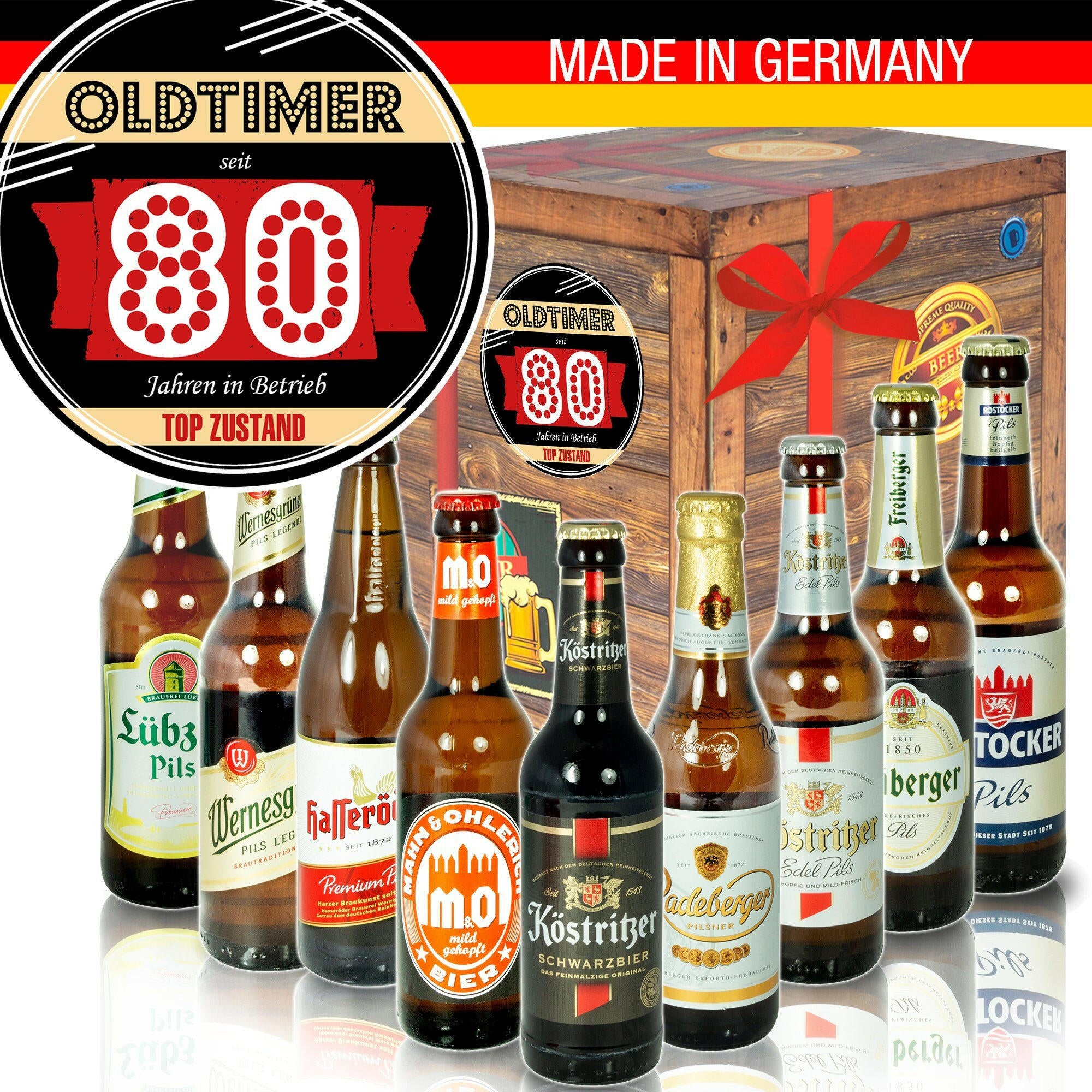 Oldtimer - seit 80 Jahren in Betrieb - Geschenkbox "Ostbiere" 9er Set - Ossiladen I Ostprodukte Versand