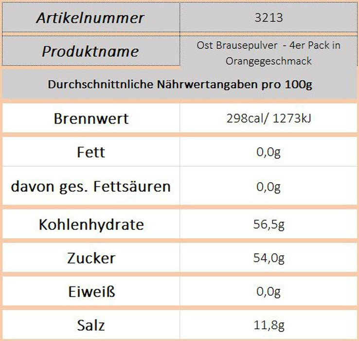 Ost Brausepulver - Orange mit Vitamin C, 4er - Ossiladen I Ostprodukte Versand