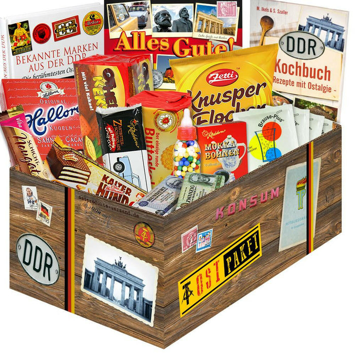 Ostpaket "SÜSSIGKEITEN BOX L" mit Buch - Marken der DDR