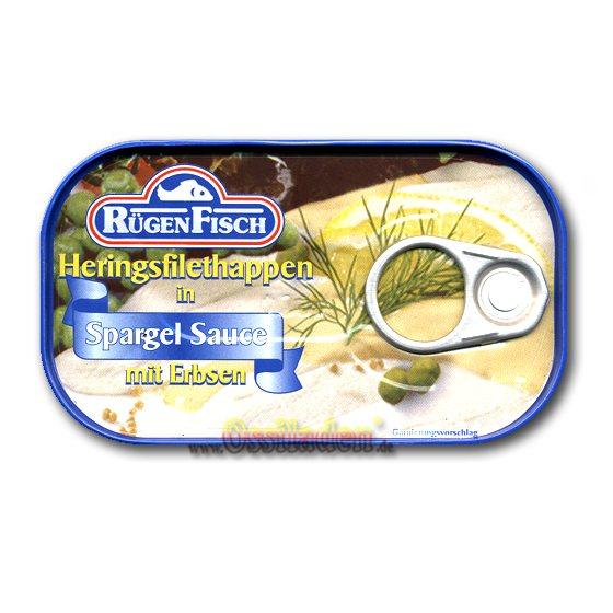 RügenFisch Heringfilethappen in Spargel Sauce mit Erbsen, 120g