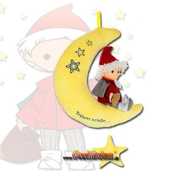 Spieluhr - Sandmann auf Mond - großEine Bereicherung für jedes Kinderzimmer!<br><br>Sandmannpuppe, ist auf dem Mond fixiert, im Mond befindet sich ein Musikzugwerk.<br>Wenn man an der Schnur zieht ertönt die originale Melodie aus dem Fernsehen " Sandmann,