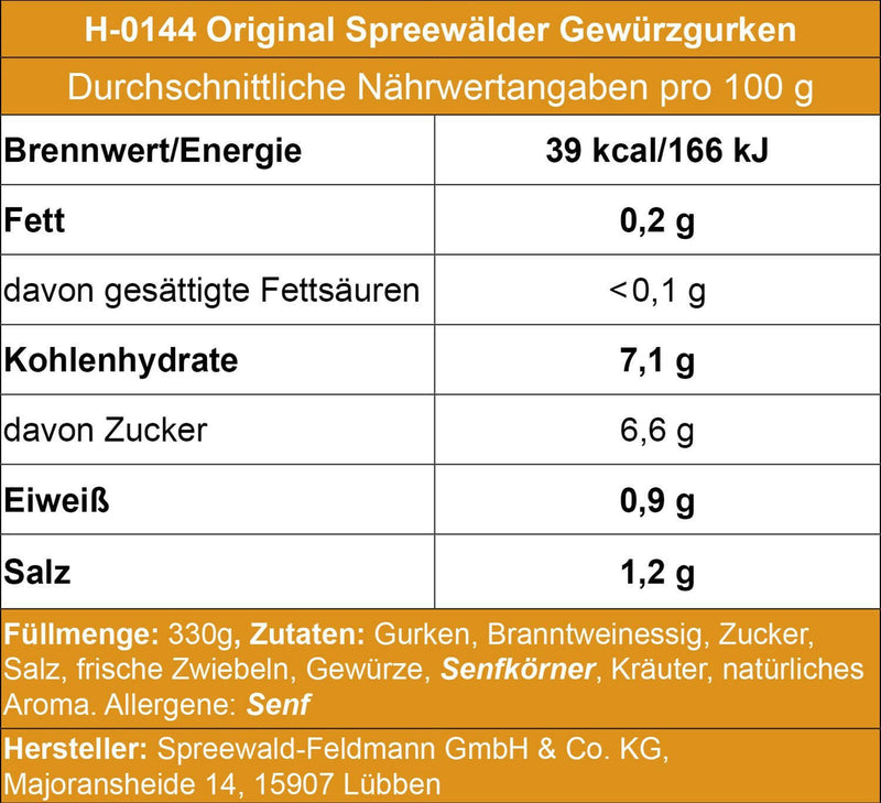 Spreewald Feldmann Spreewälder Gewürzgurken 330g