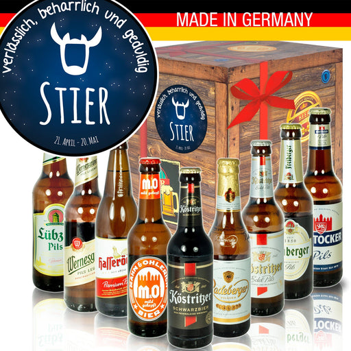 Sternzeichen Stier - Bier Geschenk "Ostbiere" 9er Set - Ossiladen I Ostprodukte Versand