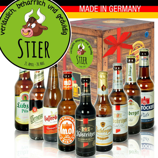 Sternzeichen Stier - Geschenkbox "Ostbiere" 9er Set - Ossiladen I Ostprodukte Versand