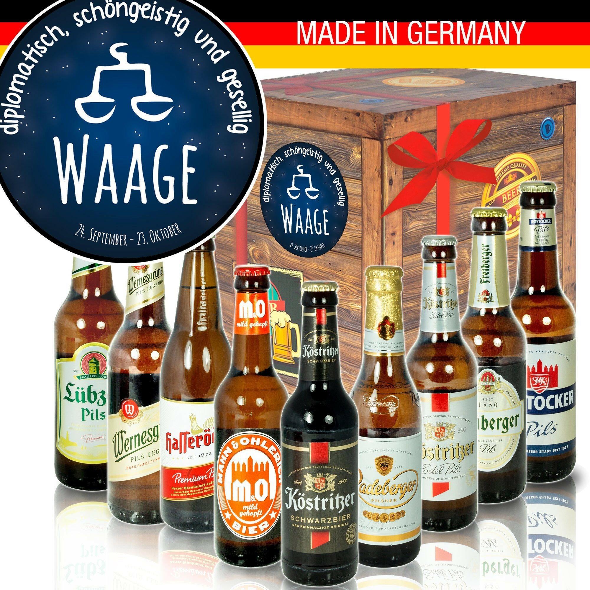 Sternzeichen Waage - Bier Geschenk "Ostbiere" 9er Set - Ossiladen I Ostprodukte Versand