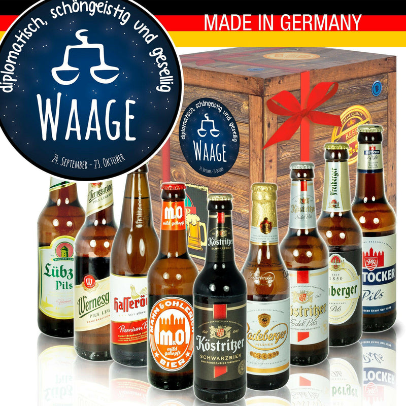 Sternzeichen Waage - Bier Geschenk "Ostbiere" 9er Set - Ossiladen I Ostprodukte Versand