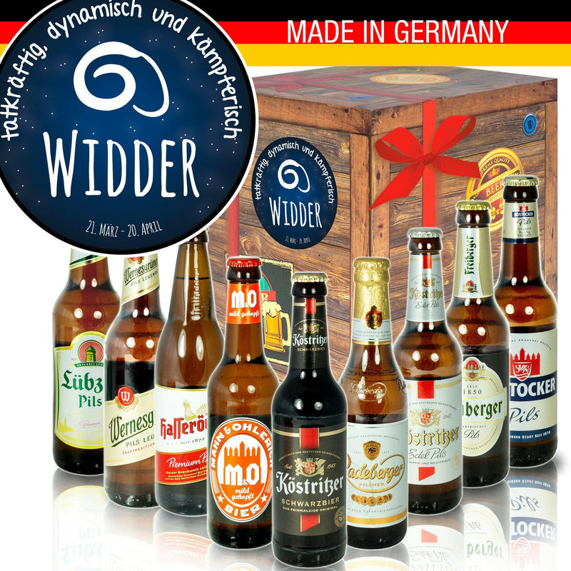 Sternzeichen Widder - Bier Geschenk "Ostbiere" 9er Set - Ossiladen I Ostprodukte Versand