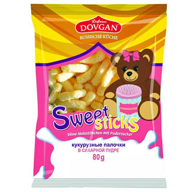 Süße Maisstäbchen mit Puderzucker 80g ( Dovgan )