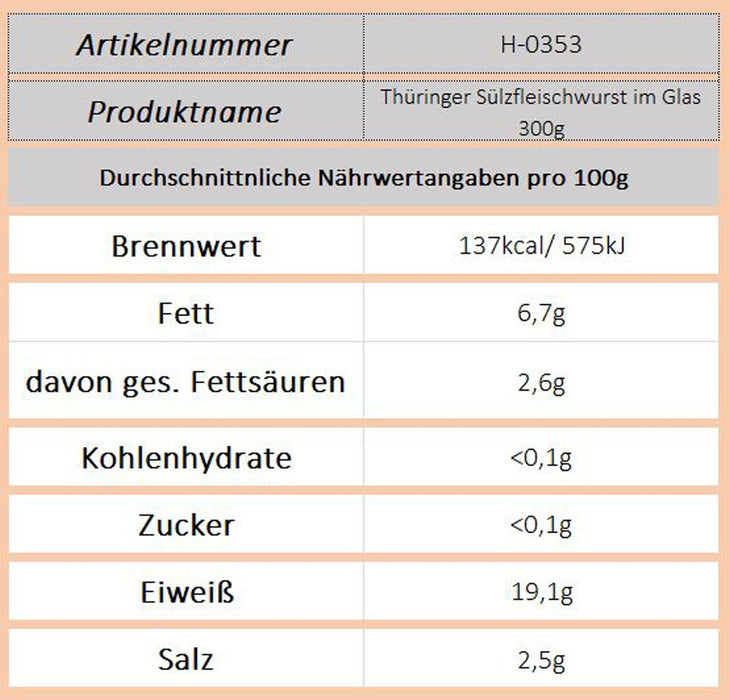 Thüringer Sülzfleischwurst im Glas 300g - Ossiladen I Ostprodukte Versand