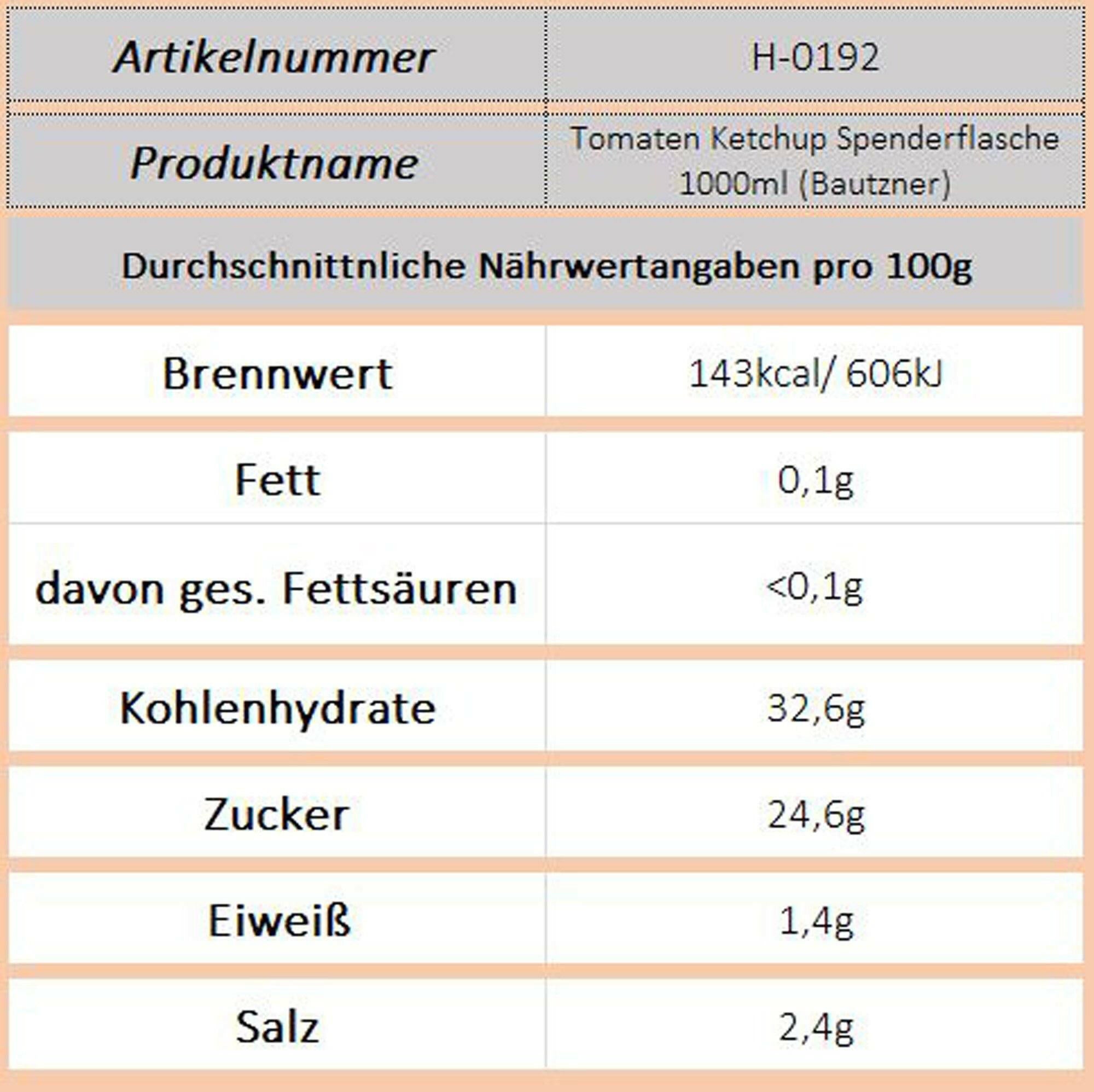 Tomaten Ketchup Spenderflasche 1000ml (Bautzner)