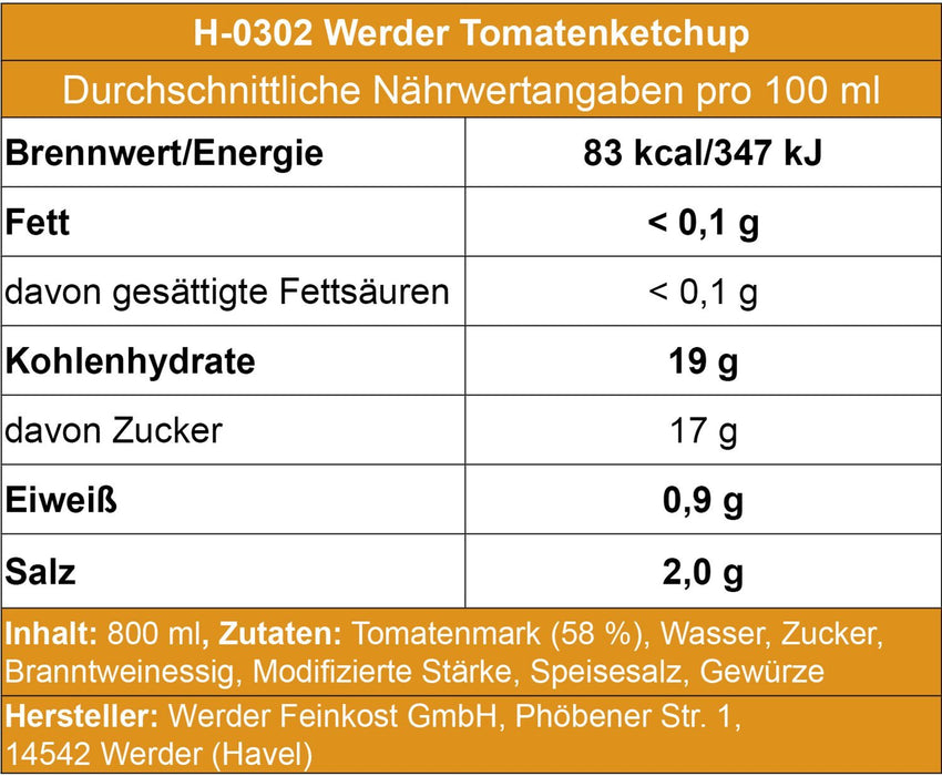 Werder Tomatenketchup - Spenderflasche 800ml - Ossiladen I Ostprodukte Versand