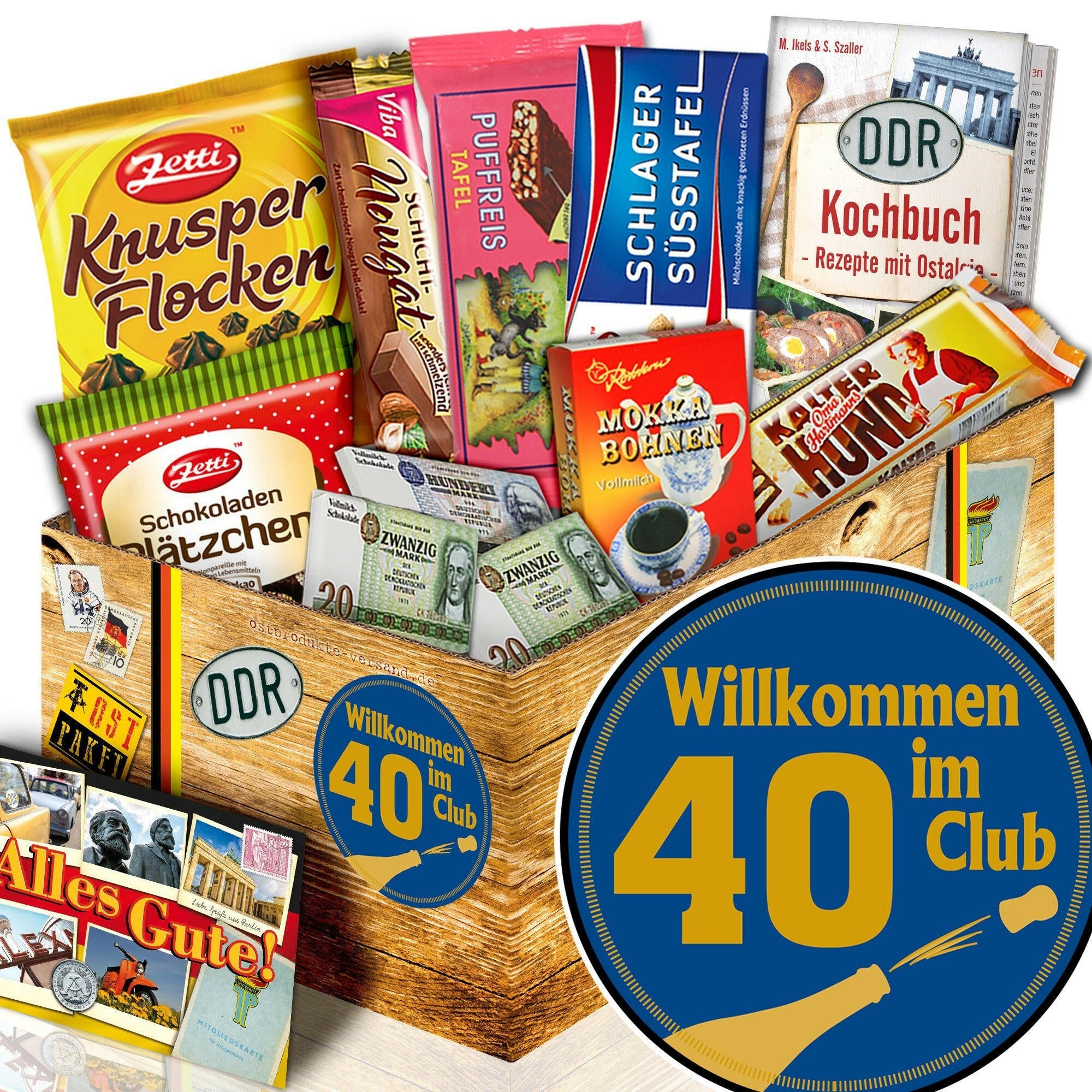 Wilkommen im Club 40 - Geschenkset Ostpaket "Schokoladenbox M" - Ossiladen I Ostprodukte Versand