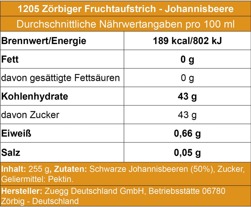 Zörbiger schwarze Johannisbeer Fruchtaufstrich - Ossiladen I Ostprodukte Versand