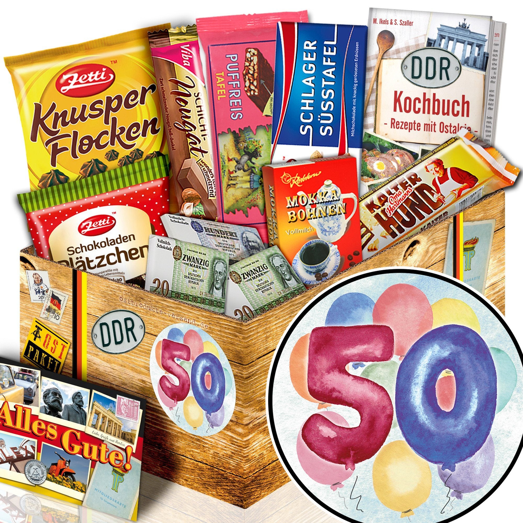 Zum 50. Geburtstag - Geschenkset Ostpaket "Schokoladenbox M" - Ossiladen I Ostprodukte Versand