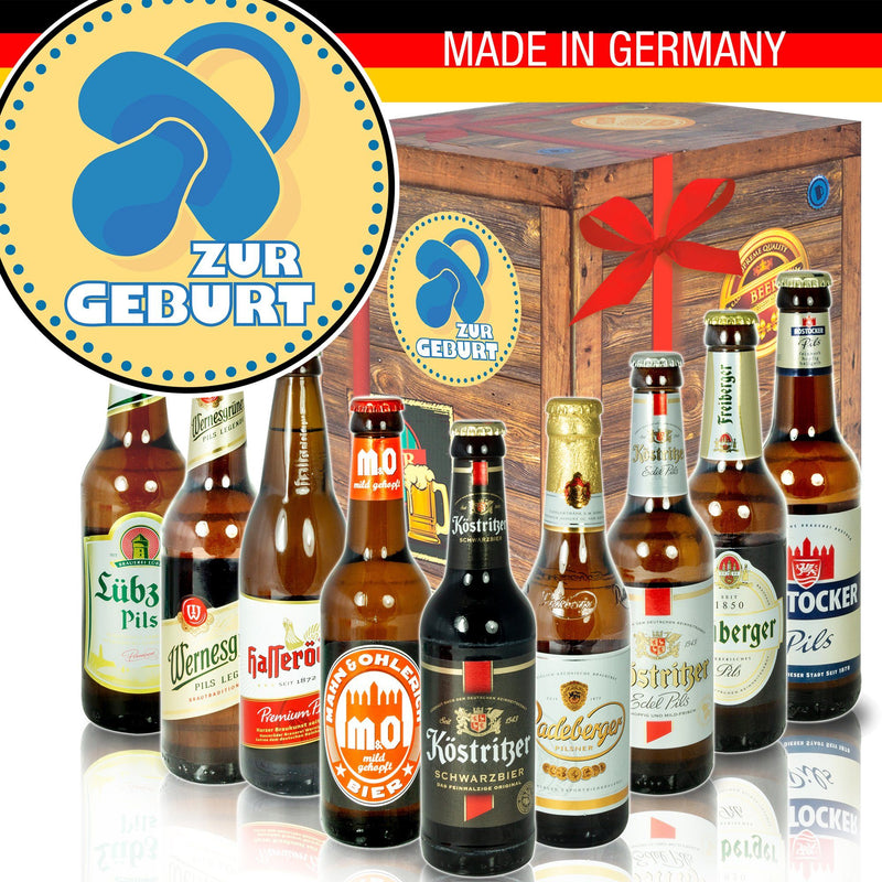 Zur Geburt blau - Geschenkbox "Ostbiere" 9er Set - Ossiladen I Ostprodukte Versand