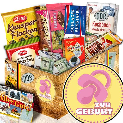 Zur Geburt rosa - Geschenkset Ostpaket "Schokoladenbox M" - Ossiladen I Ostprodukte Versand