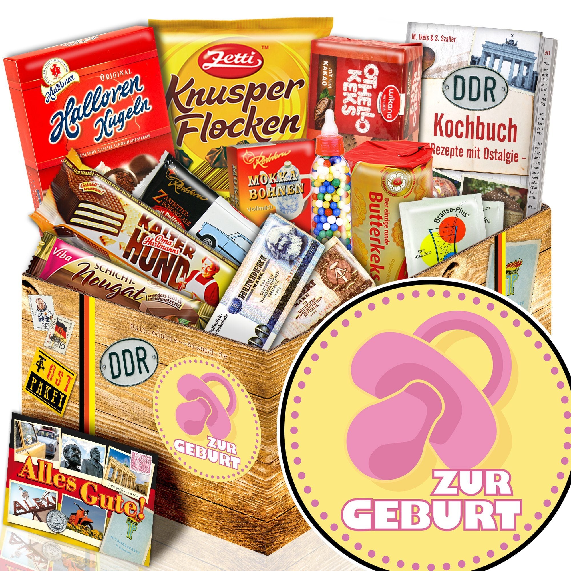 Zur Geburt rosa - Süßigkeiten Set DDR L - Ossiladen I Ostprodukte Versand
